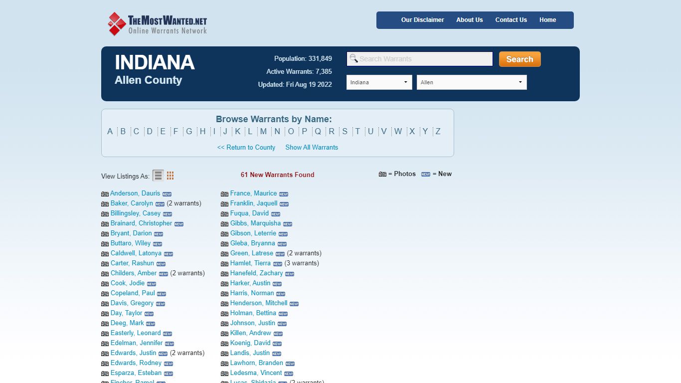 Allen County Indiana Warrants | TheMostWanted.Net